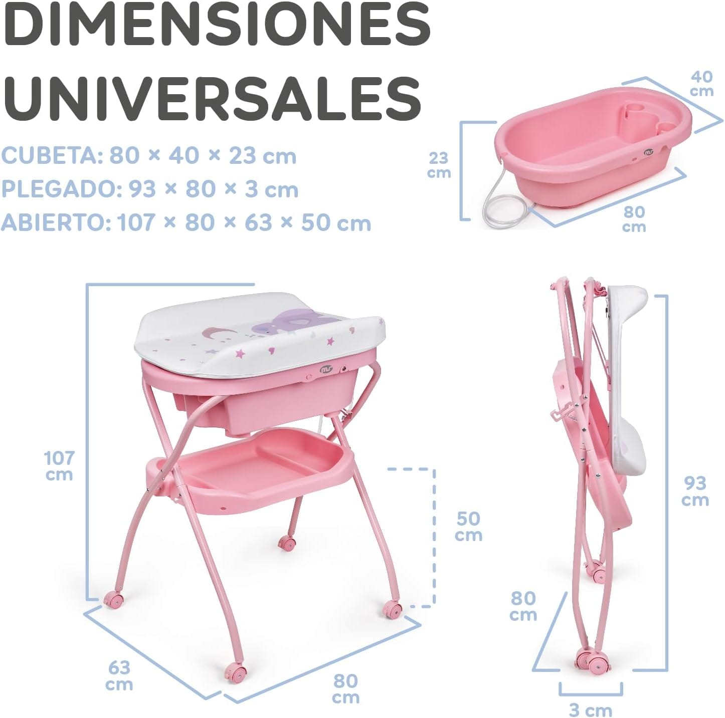 Baignoire et table à langer - pliable et compacte - imperméable et facile à plier - Rose - MS 30308 – Image 6