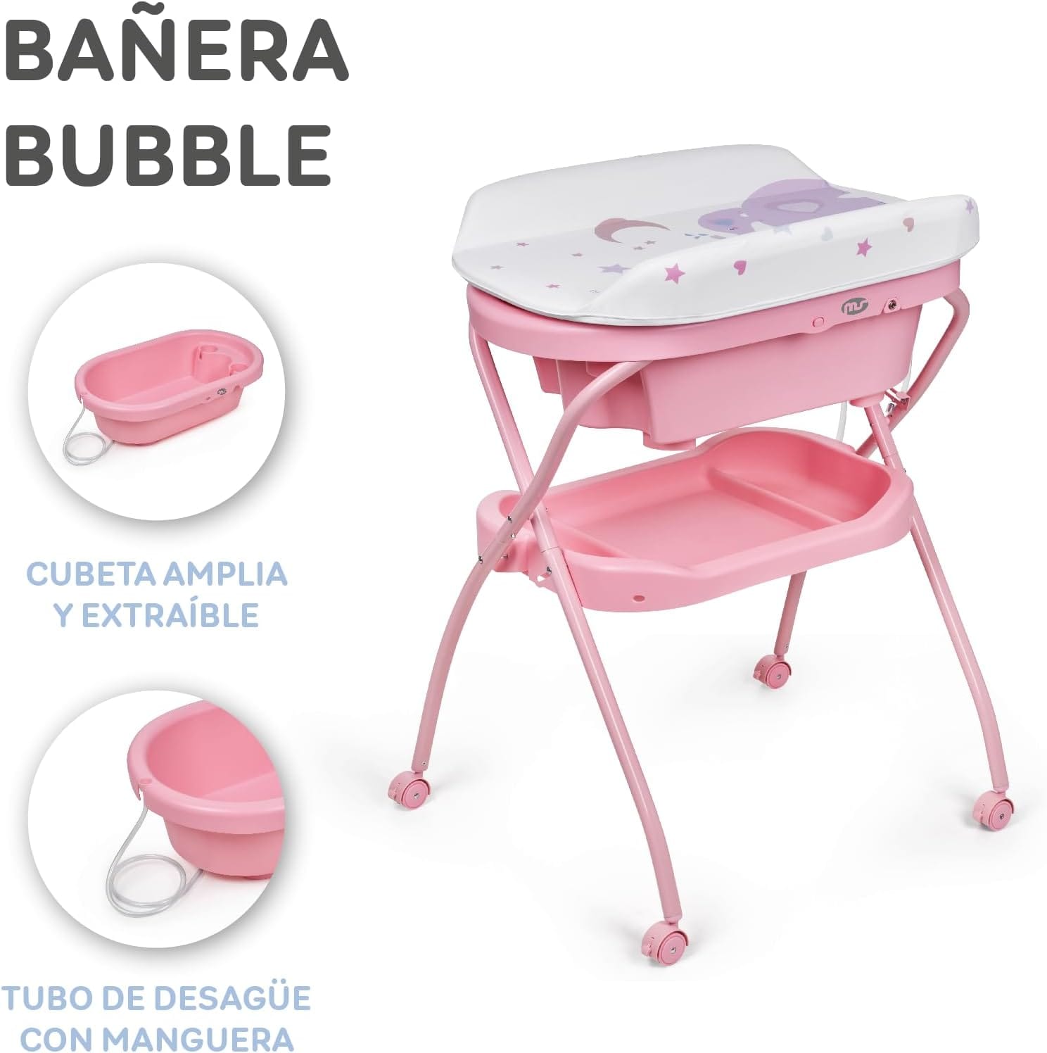 Baignoire et table à langer - pliable et compacte - imperméable et facile à plier - Rose - MS 30308 – Image 4