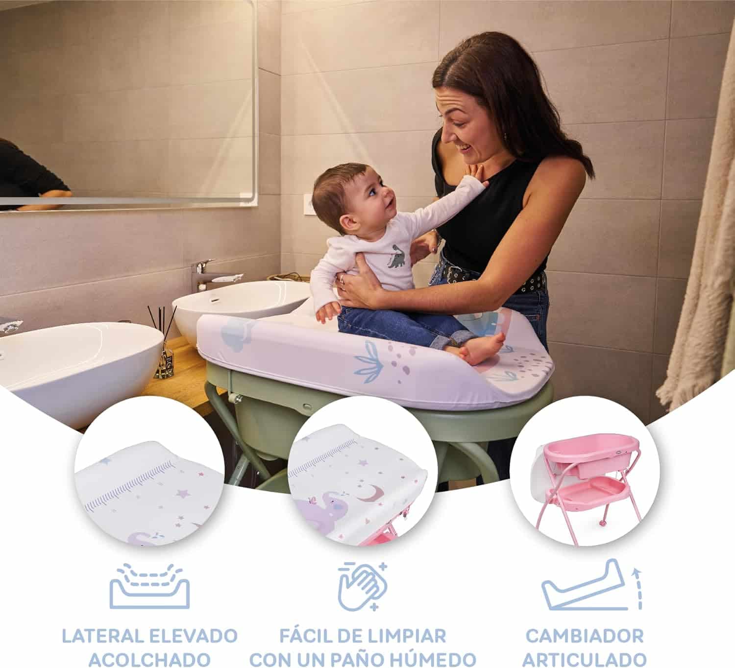 Baignoire et table à langer - pliable et compacte - imperméable et facile à plier - Rose - MS 30308 – Image 3