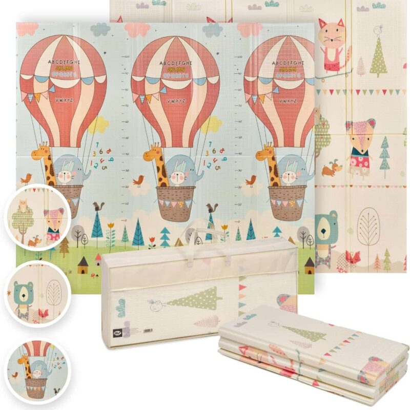 MS Fancy Tapis de jeu double face pour bébé 180 x 200 cm Tapis très rembourré (1,5 cm d'épaisseur)