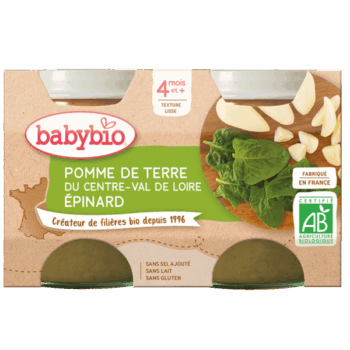 Babybio Pomme de Terre Épinard 2x130g – 4 mois