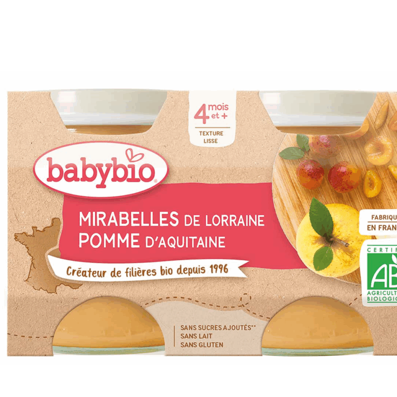 Babybio Mirabelle Pomme 2x130g – 4 mois
