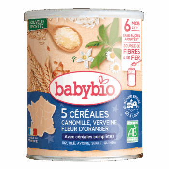 Babybio 5 Céréales Verveine Fleur d’Oranger 220g