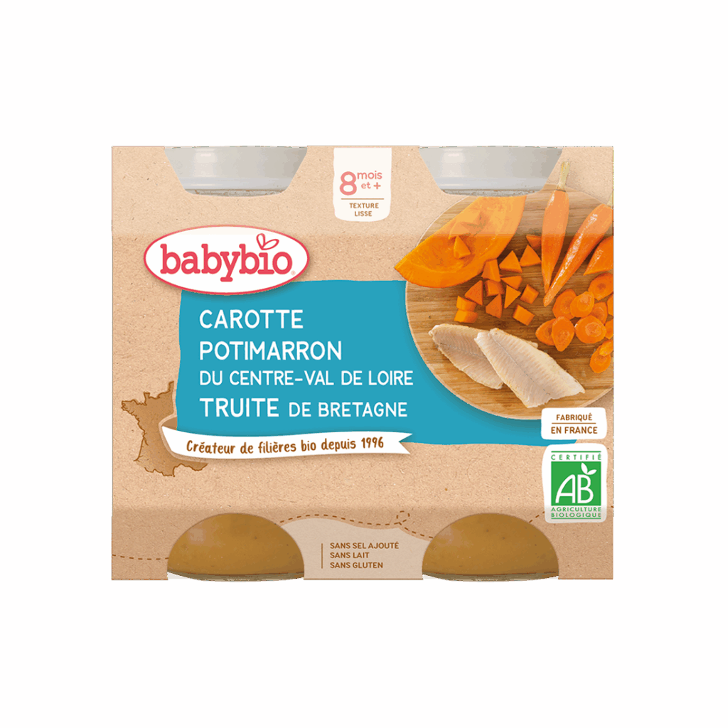 Babybio Carotte Potimarron & Truite Bio 2x200g – Dès 8 mois