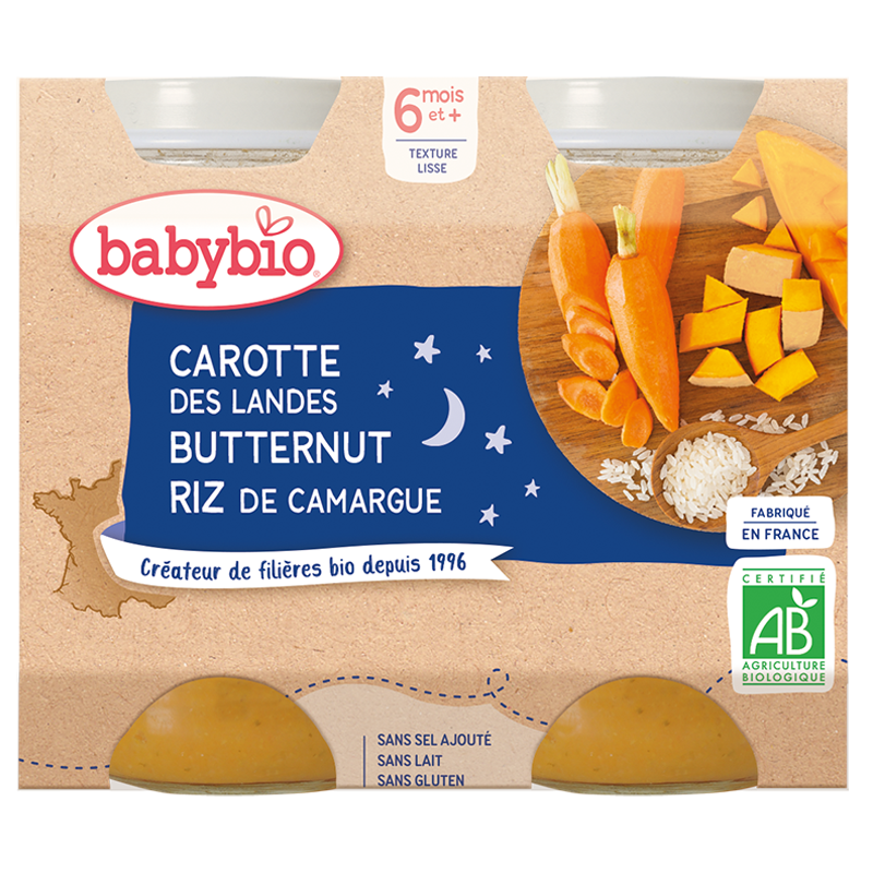 Babybio Carotte Butternut & Riz 2x200g