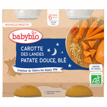 Babybio Carotte Patate Douce & Blé Bio 2x220g – Dès 8 mois