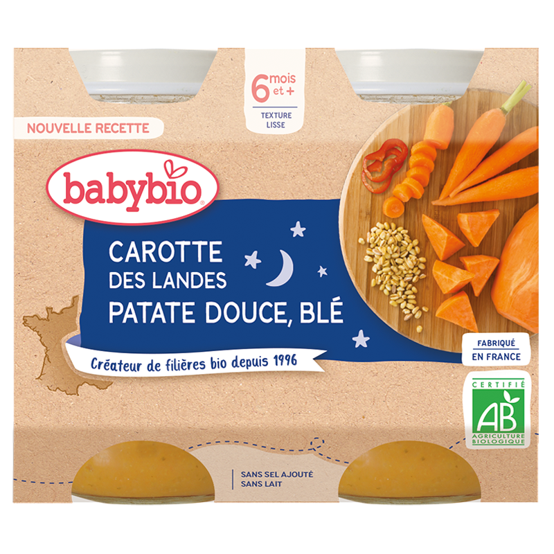 Babybio Carotte Patate Douce & Blé Bio 2x220g – Dès 8 mois