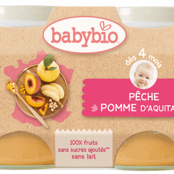 Babybio Petit Pot Pêche Pomme 2x130g – Dès 4 mois