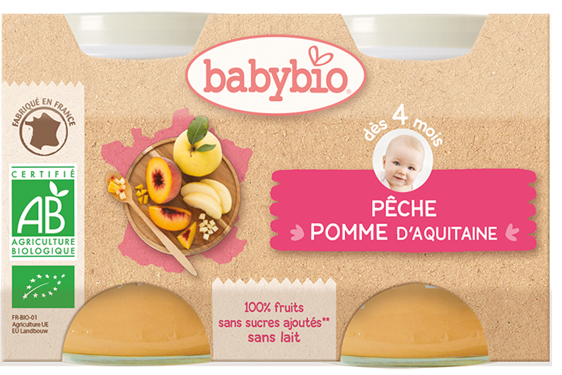 Babybio Petit Pot Pêche Pomme 2x130g – Dès 4 mois