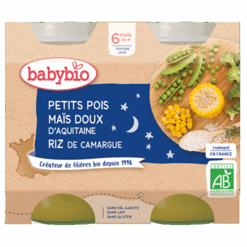 Babybio Petits Pois Maïs Doux & Riz Bio 2x200g – Dès 8 mois