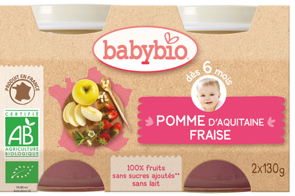 Babybio Pomme Fraise 2x130g – 4 mois