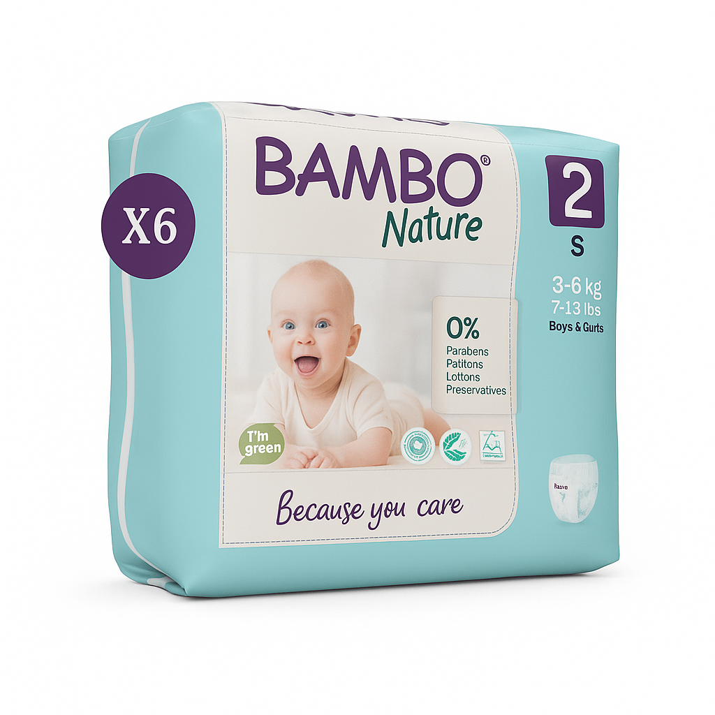 Bambo Nature Pack x6 Couches Taille 2 | 3-6 kg | 180 couches