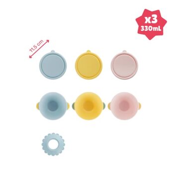 Badabulle Lot de 3 Bols Antidérapants avec Couvercles – 330ml