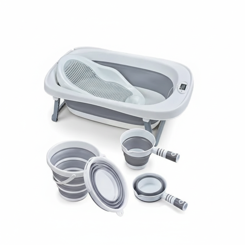 Baignoire Bébé Pliable 4-en-1 avec Thermomètre