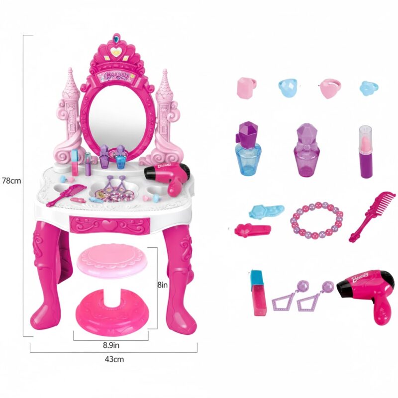 Coiffeuse Enfant avec Miroir Lumineux et Chaise – Rose