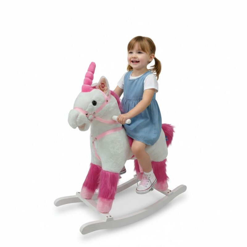 Licorne à Bascule Enfant – Rocking Unicorn Rose et Blanche