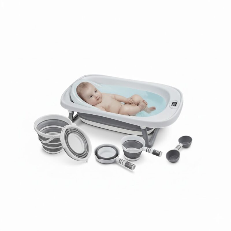 Baignoire Bébé Pliable 4-en-1 avec Thermomètre
