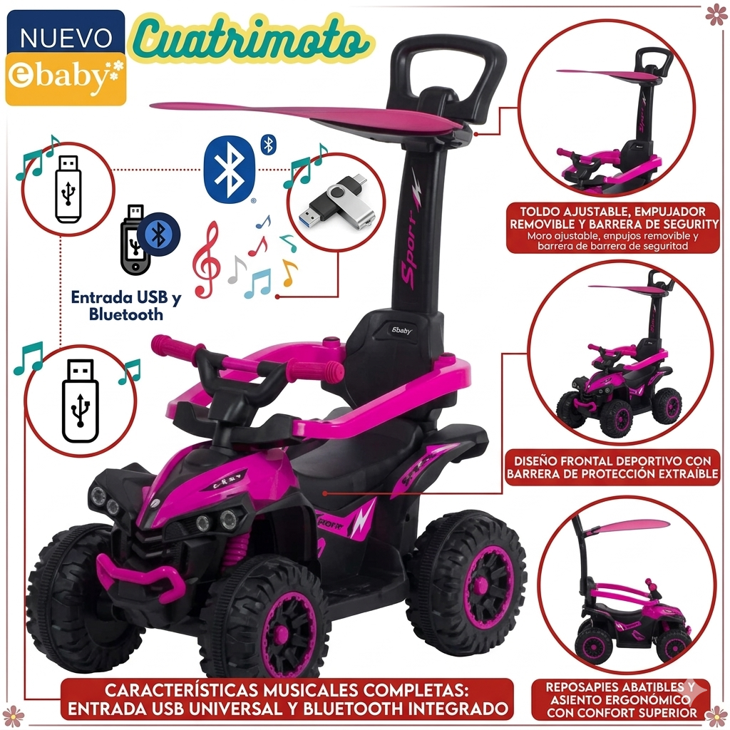 Porteur Enfant 3 en 1 – Voiture à pousser avec auvent