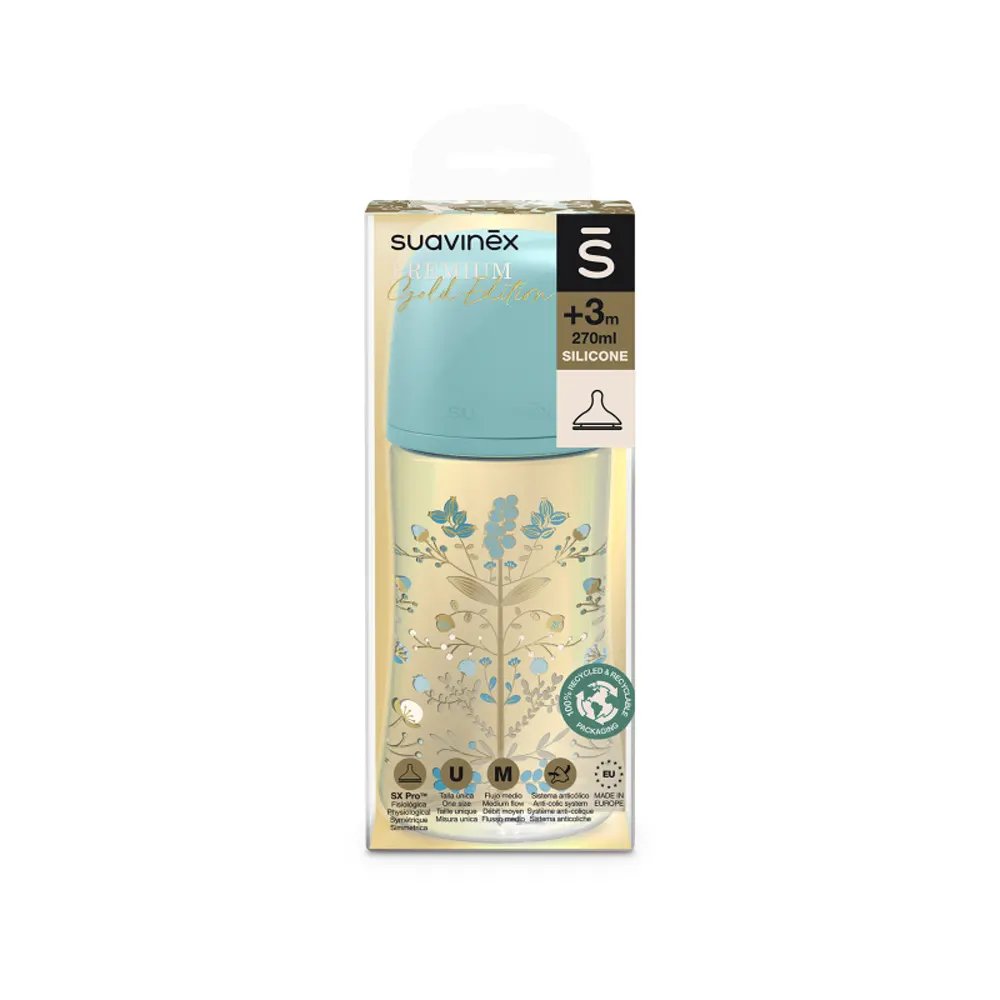 Suavinex Biberon SX Pro Débit Moyen Édition Or Bleu - 270ml – Image 3