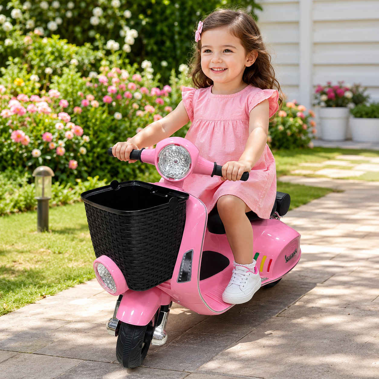 Vespa électrique enfant 12V 3 roues avec panier – Image 4
