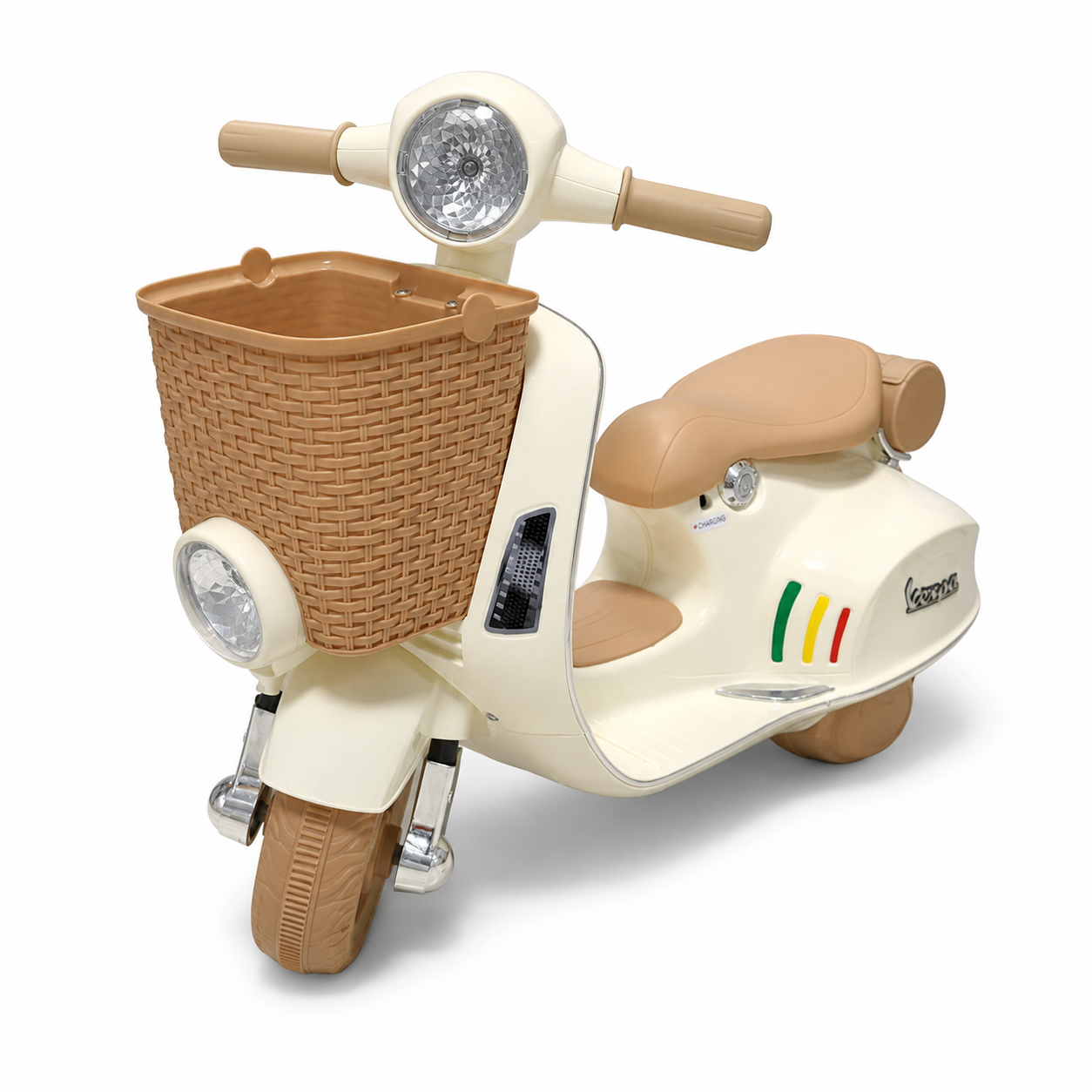 Vespa électrique enfant 12V 3 roues avec panier – Image 5