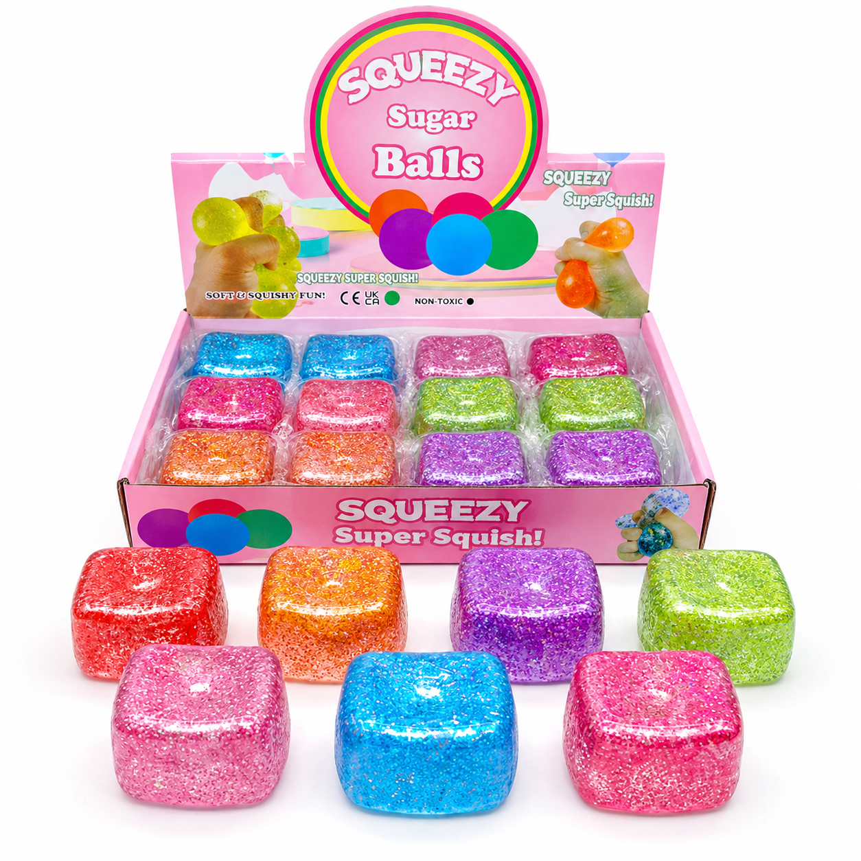 Squeezy Sugar Balls – Cube Squishy Pailleté Anti-Stress – Image 2