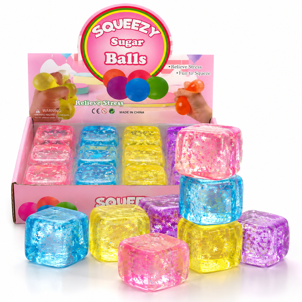 Squeezy Sugar Balls – Cube Squishy Flocons Anti-Stress – Image 3