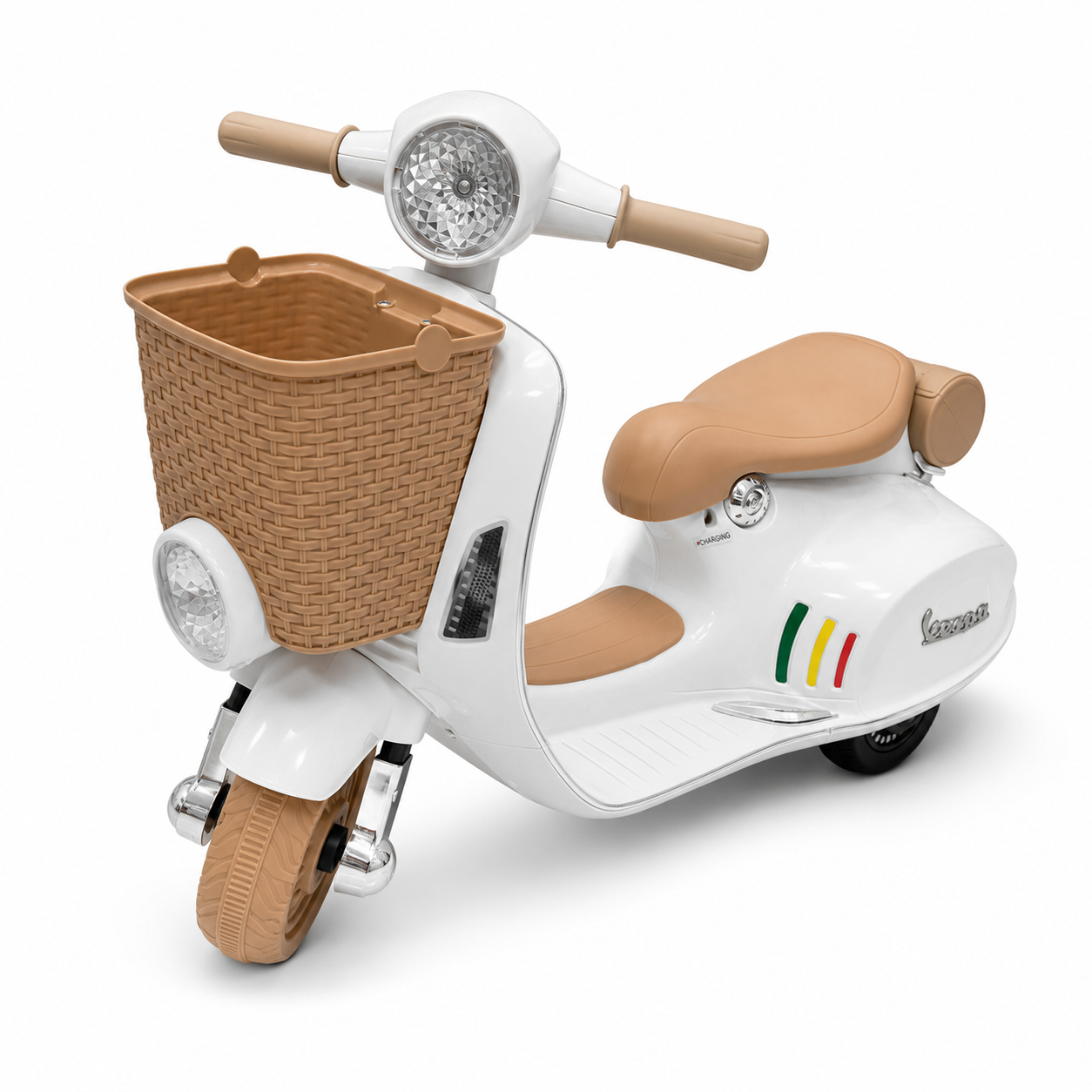 Vespa électrique enfant 12V 3 roues avec panier