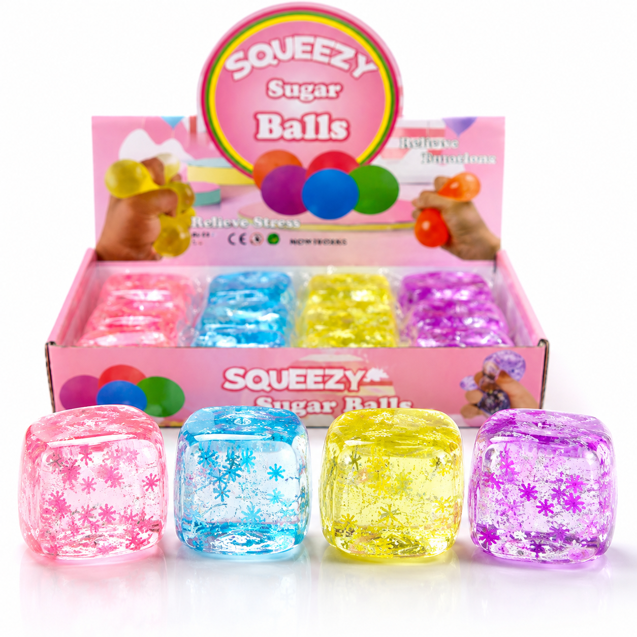Squeezy Sugar Balls – Cube Squishy Flocons Anti-Stress