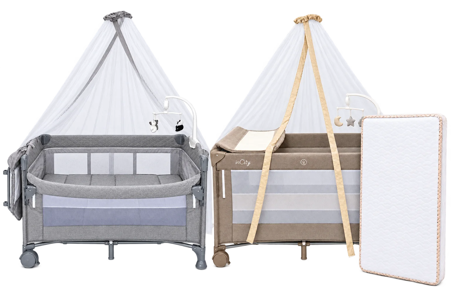 Cododo inCity Gris avec côté ouvert et modèle Beige avec matelas